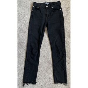 AGOLDE Toni‎ Women's Black Jeans Mid Rise Straight Leg Jeans Frayed Hem Size 25